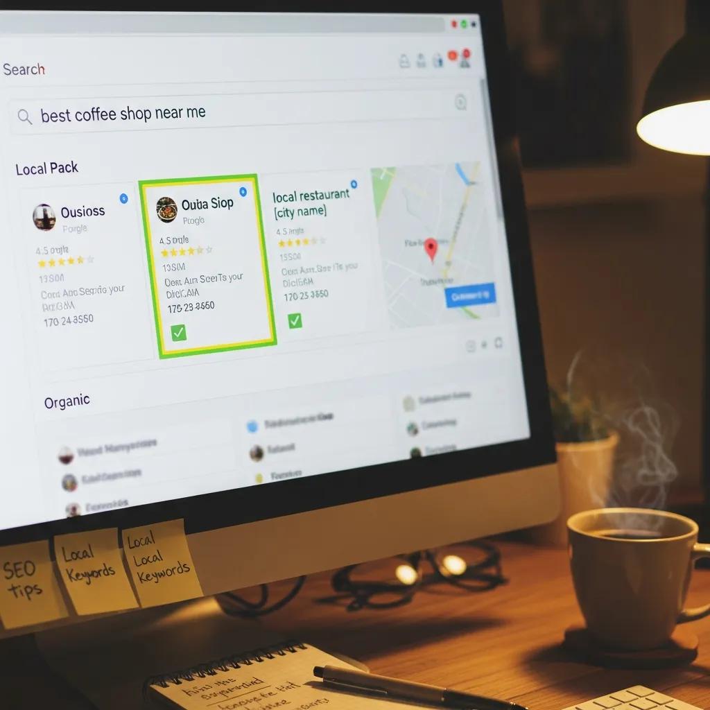 Close-up of a computer screen showing local SEO results, highlighting the importance of visibility for Waco businesses