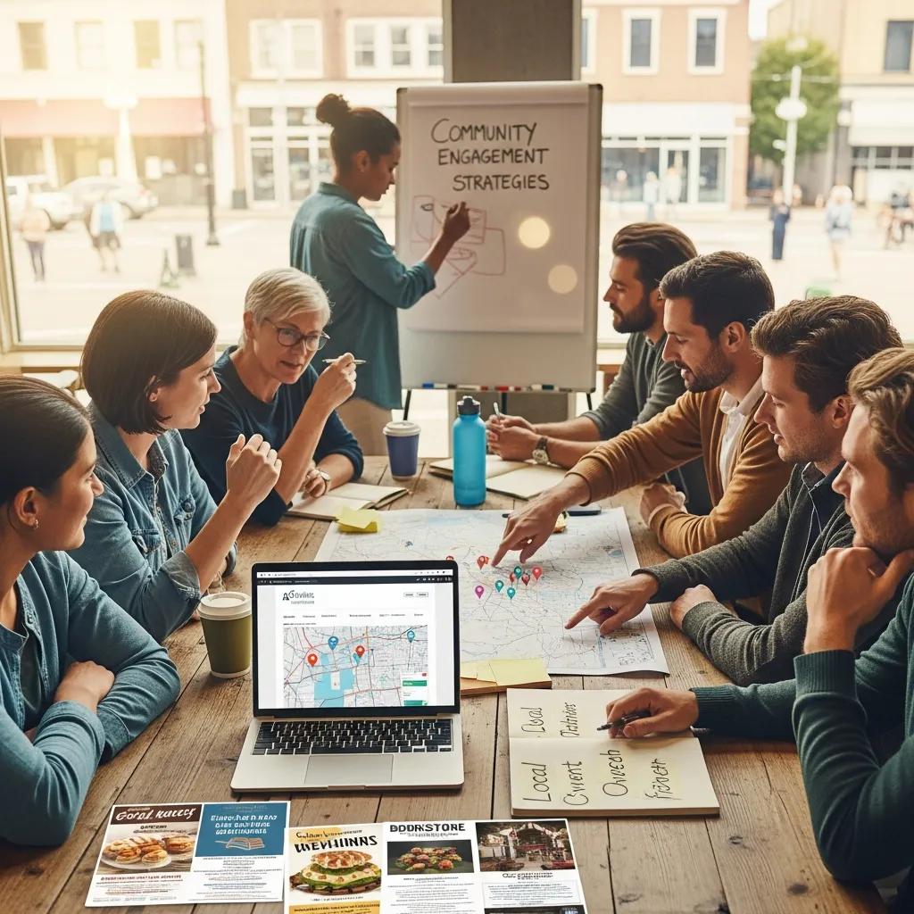 Diverse group collaborating on local authority building strategies, emphasizing community and off-page SEO