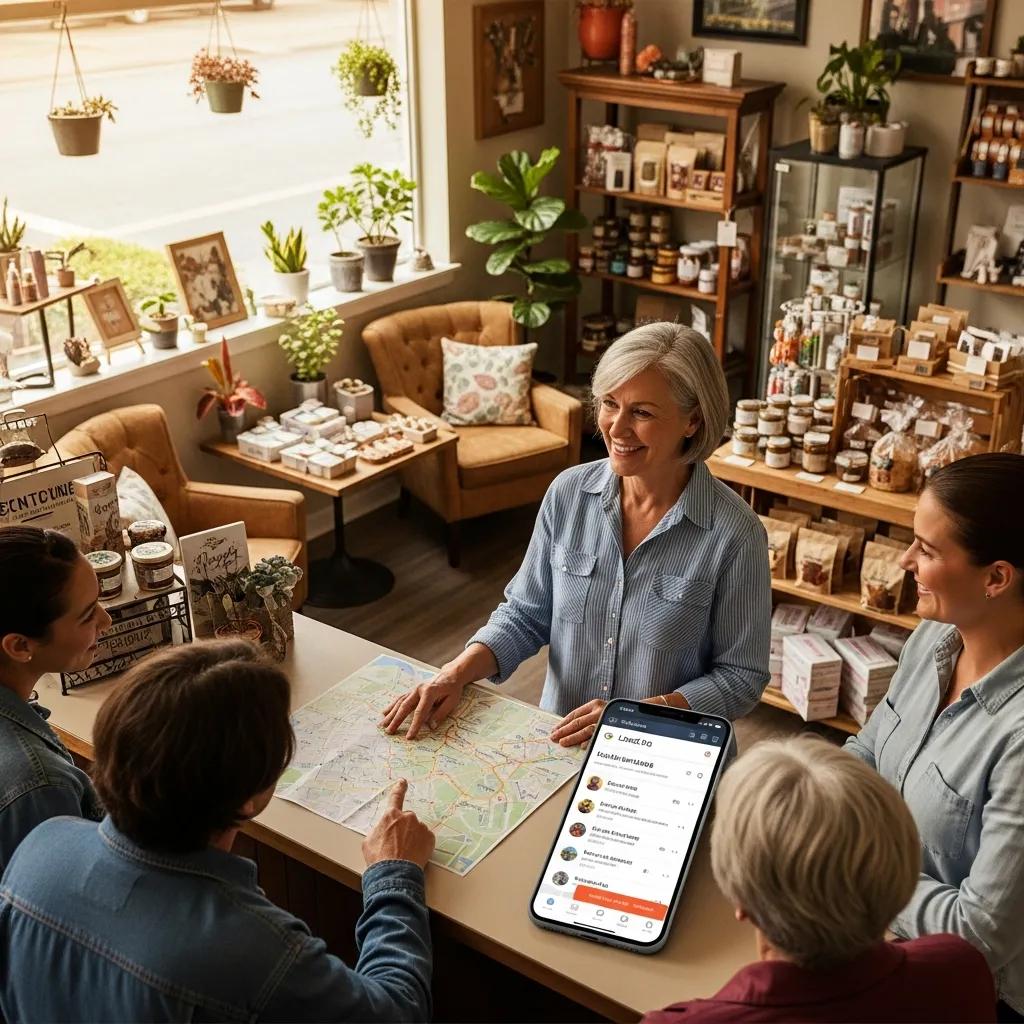 Local business owner engaging with customers, emphasizing community and local SEO strategies