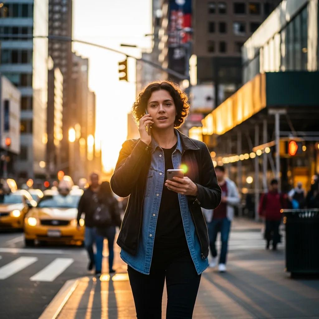 Person using a smartphone to make a call in an urban setting