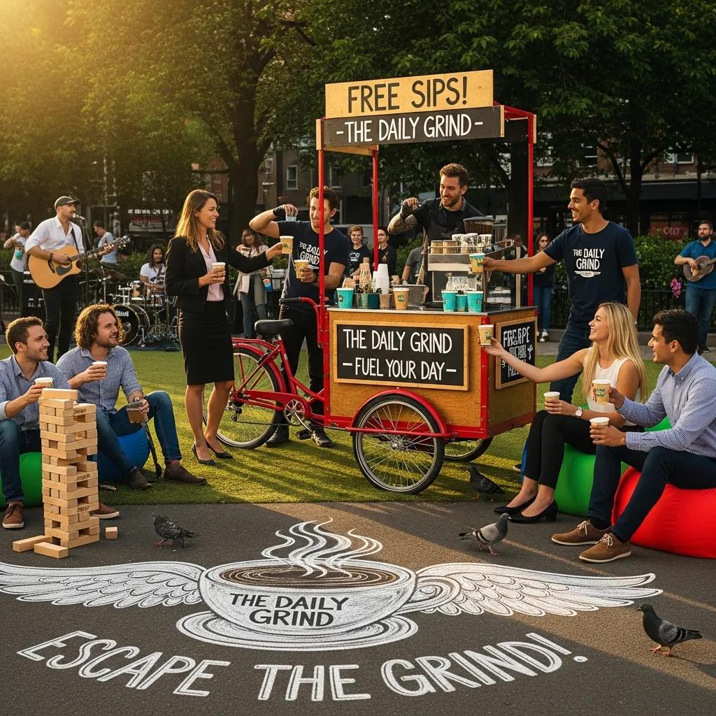 Small business engaging in creative guerrilla marketing tactics at an outdoor event