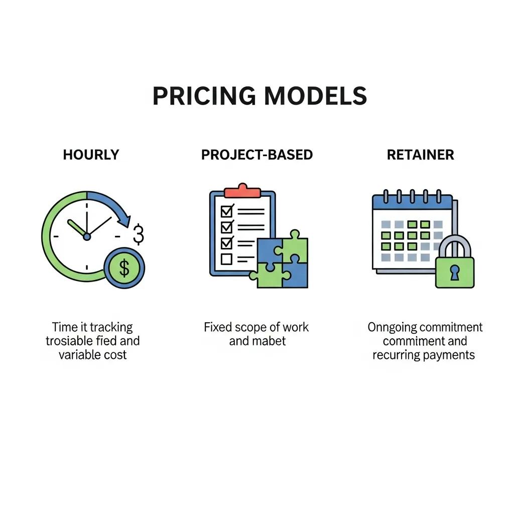Visual representation of hourly, project-based, and retainer pricing models in advertising