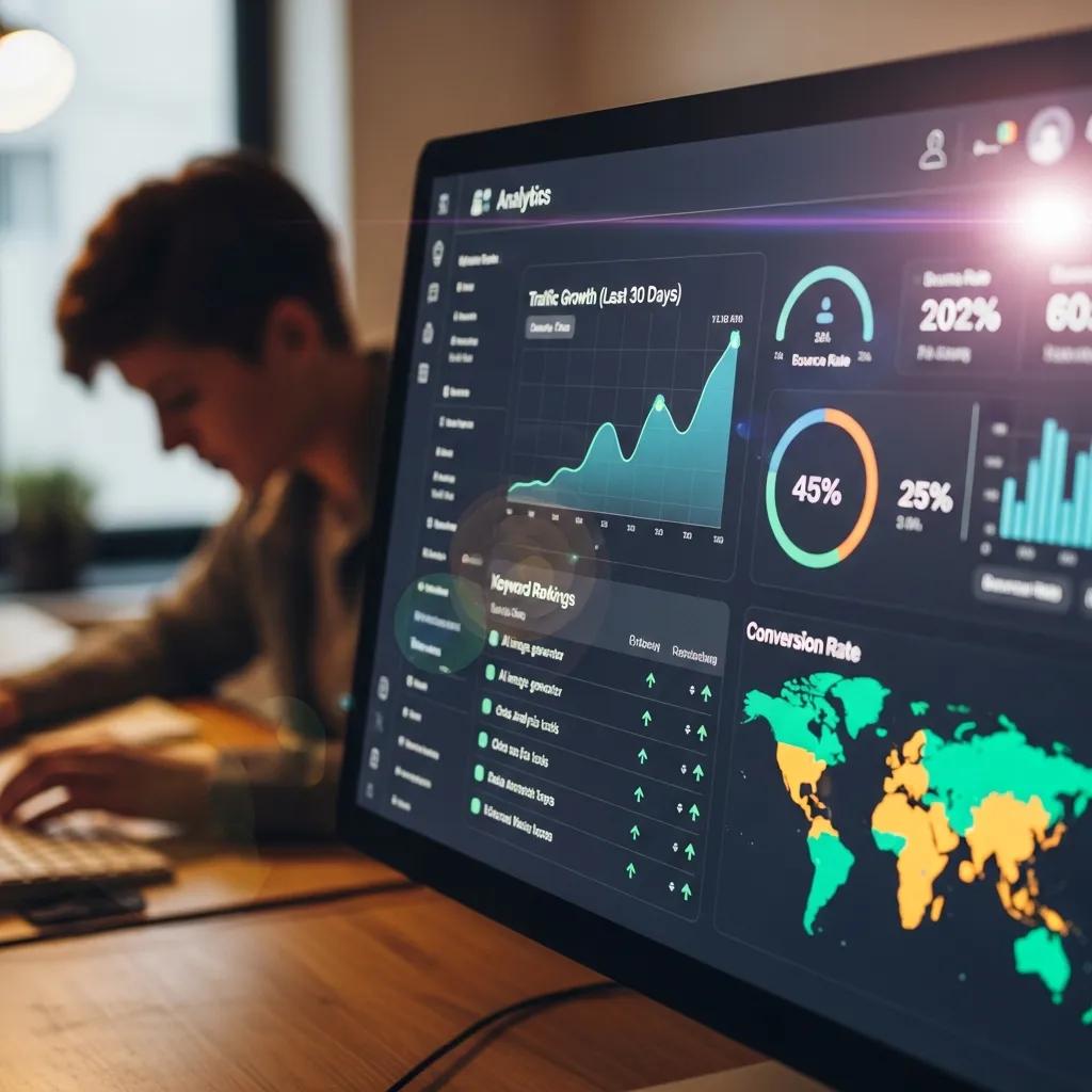 Website analytics dashboard showcasing SEO performance metrics