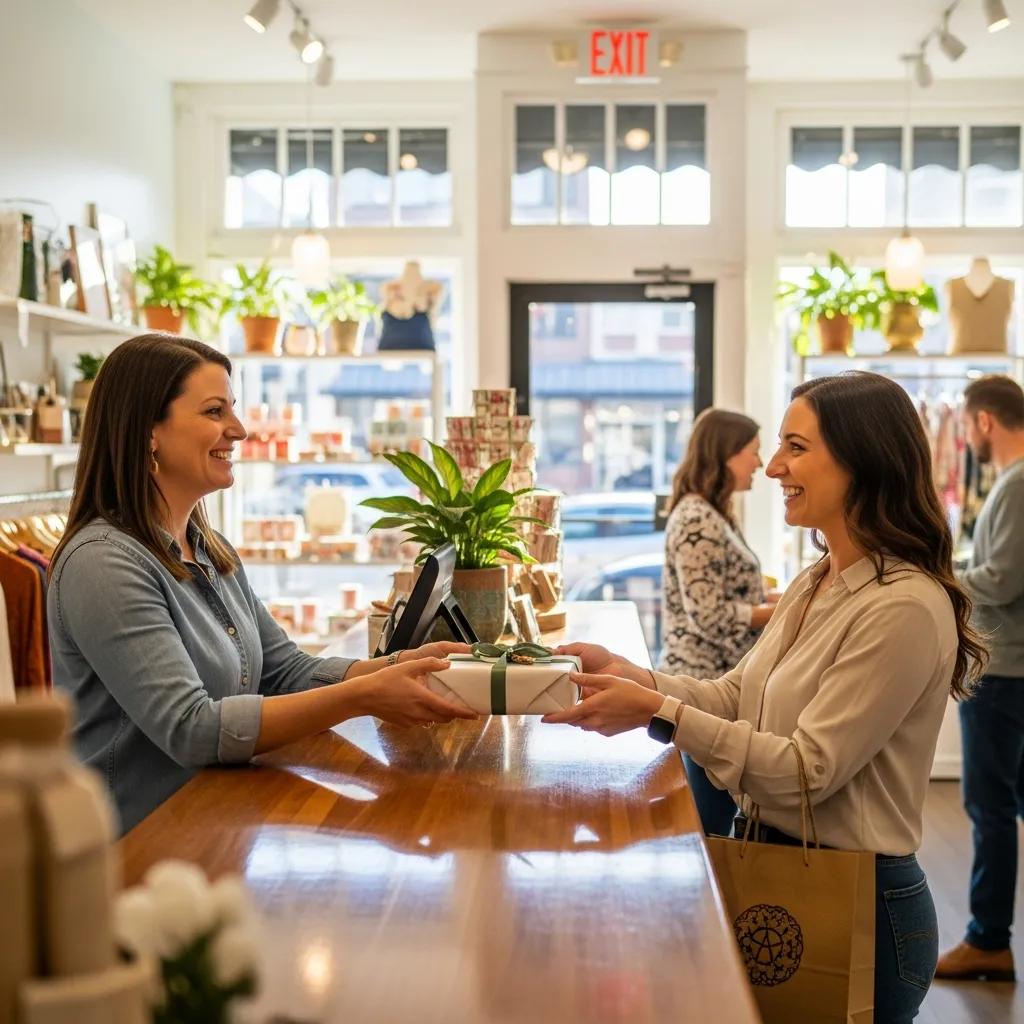 Business owner providing excellent customer service to a satisfied customer