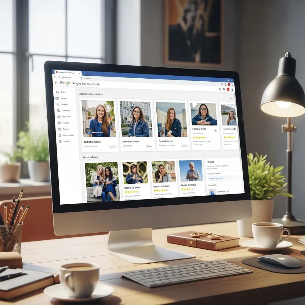 Computer screen showcasing an optimized Google Business Profile, emphasizing local SEO strategies.