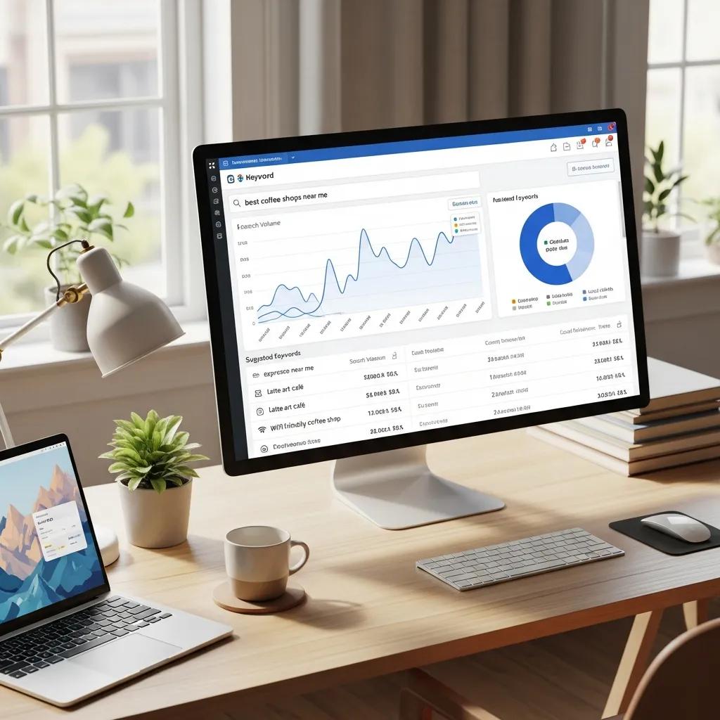 Computer screen showing a keyword research tool for local SEO