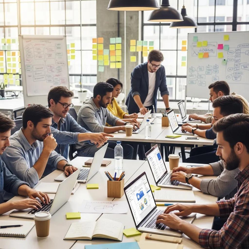 Digital marketing teams collaborating in a competitive business environment