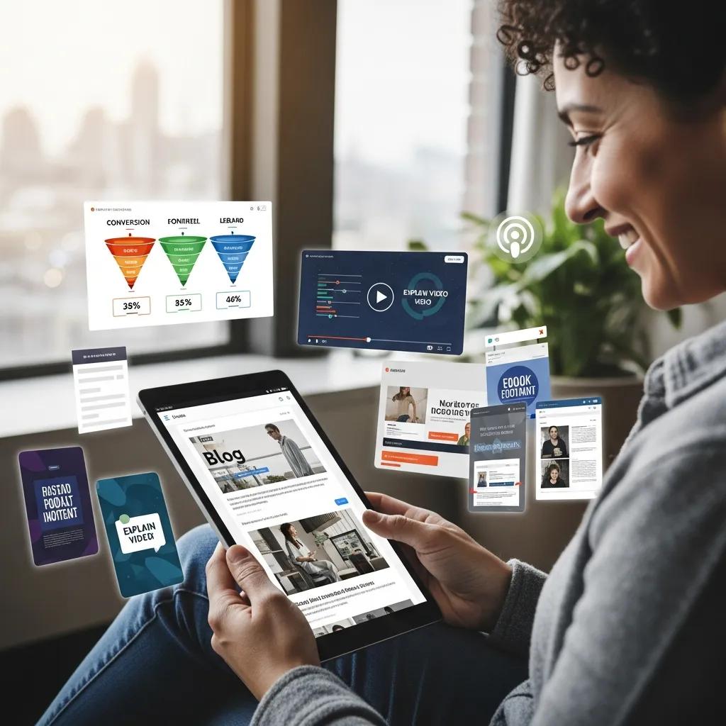 Individual engaging with diverse content types for lead generation