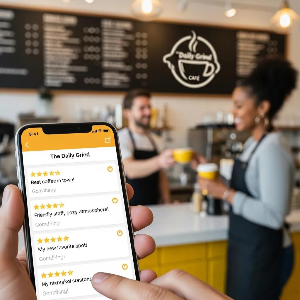 Smartphone showing positive customer reviews, illustrating the impact of reviews on trust and local search rankings